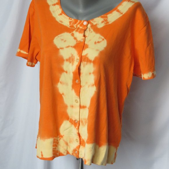 Cotton Ginny Orange Tie Dye Short Sleeve Cardigan - Picture 3 of 8